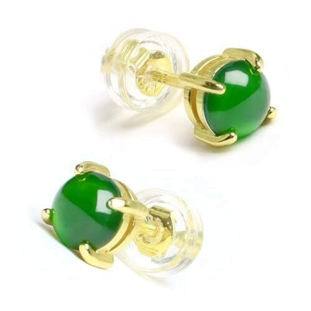 1475 Real Jade Studs Earrings 18k Gold Plated, Jadeit 5mm Round, S925